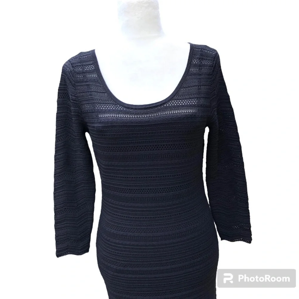 Lauren Ralph Lauren Midi Dress Black Knit Eyelet Stretch